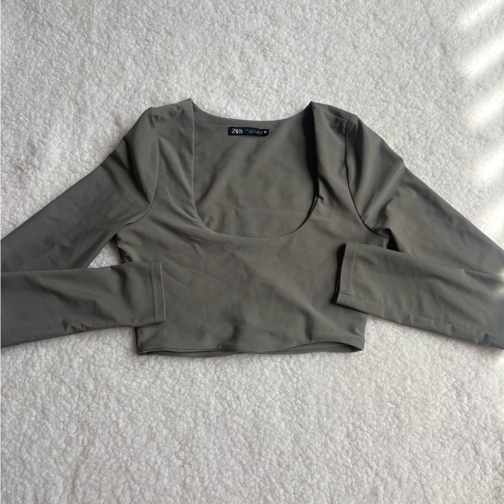 Zara Green Long Sleeve Crop Top